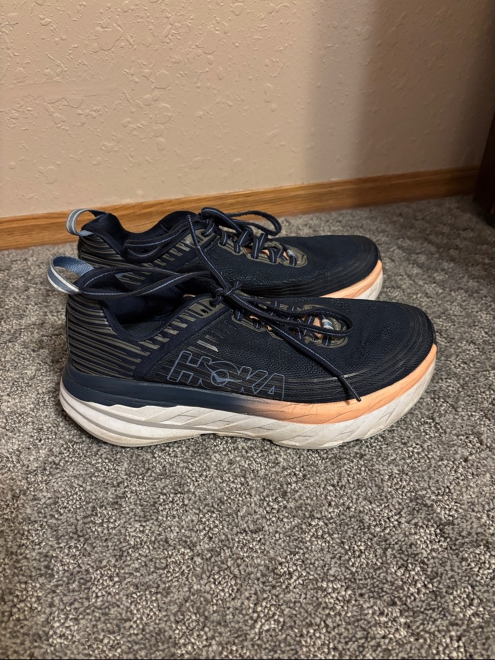 Hoka Women’s Navy with Peach Accent Running Shoes - Picture 2 of 6